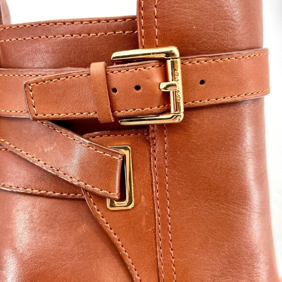 Lauren Ralph Lauren Madisyn Bootie Size 7B Polo Tan Leather Buckled Ankle Strap - Picture 10 of 16